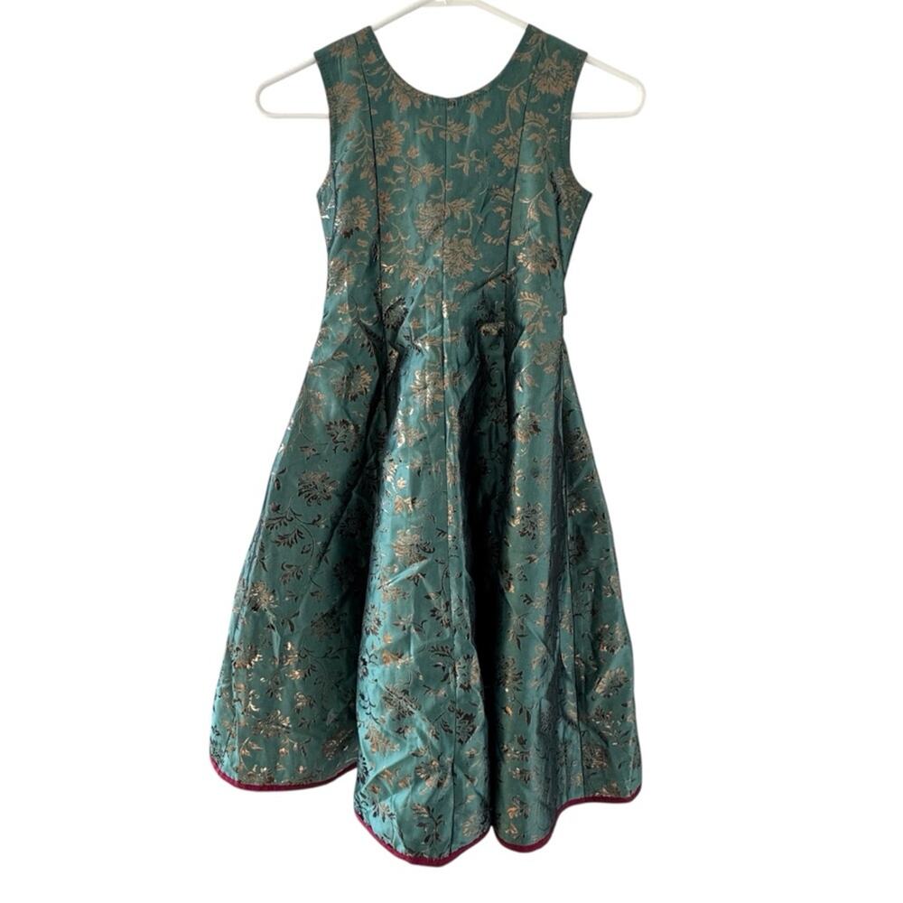 Akshadha Girls Flared Dress Indian Pakistani Ethnic Dress Green Gold Size 26 5/6